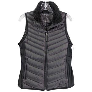 Calvin Klein Performance Quilted Puffer Vest Sherpa Collar Small Black